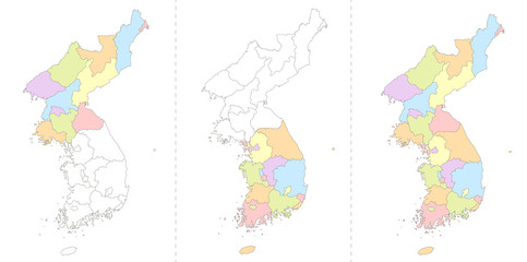 Map of Korea, North and South Korea divided to administrative divisions, blank coloring book