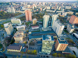 aerial view to downtown Pavlovo Pole in Kharkiv, Ukraine