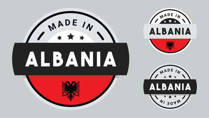 Made in Albania collection for label, stickers, badge or icon with Albania flag symbol. 