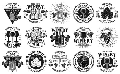 Wine shop and winery set of vector emblems