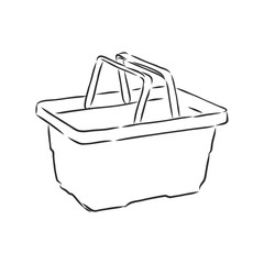 plastic shopping basket, doodle style, sketch illustration, hand drawn, vector shopping cart, vector sketch illustration