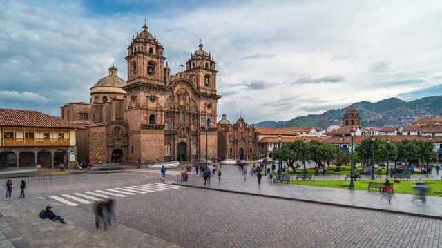 Time lapse view of tourists and locals around Plaza de Armas in Cusco, Peru, the historic capital of the Inca empire.