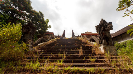 The territory of an abandoned hotel Bedugul Taman Rekreasi Hotel & Resort on Bali in Indonesia