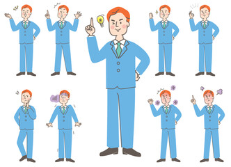 若い男性　全身　スーツ　表情　セット