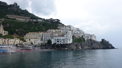 Fototapeta na wymiar Amalfi Coast, Beach, Rock and Houses