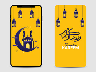 Ramadan Kareem design use for mobile(cell) phone wallpaper and back cover with Arabic ramadan kareem calligraphy. The Arabic calligraphy means Generous Ramadan. Ramadan a holy month of muslim feast.
