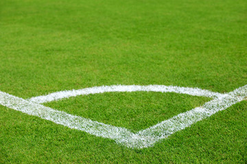 Obraz premium conner line on green grass of football field