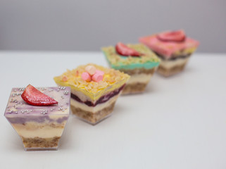 color candy bar on a white table