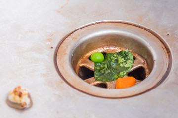 Sink sink clogged with vegetables
