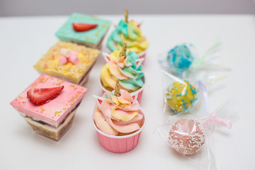 color candy bar on a white table
