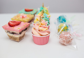 color candy bar on a white table