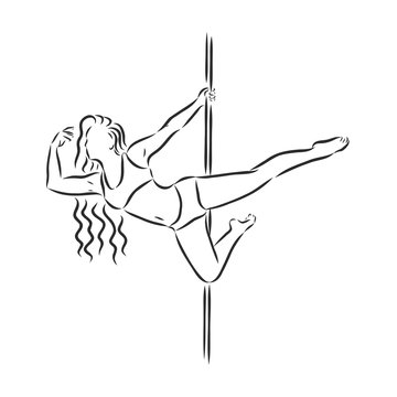 Pole dancer on the pole. Beautiful young woman on the pole. vector sketch illustration