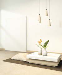 low table and pillow interior mock up Chinese style Room interior. 3D rendering