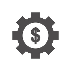 financial broke concept, gear wheel with money symbol icon, silhouette style