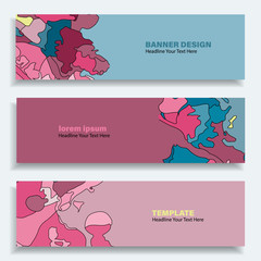 Set of three vector abstract baners. Trendy modern flat material design style. Rainbow colors. Text placeholder.