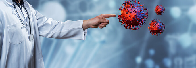 Arzt zeigt auf Virus