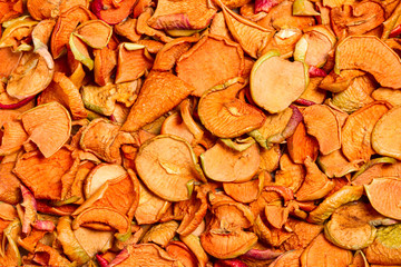 Rural still-life, background - dried fruits from apples and pears close-up