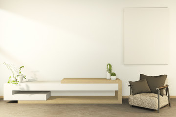 Tv cabinet in tropical empty room Japanese - zen style,minimal designs. 3D rendering