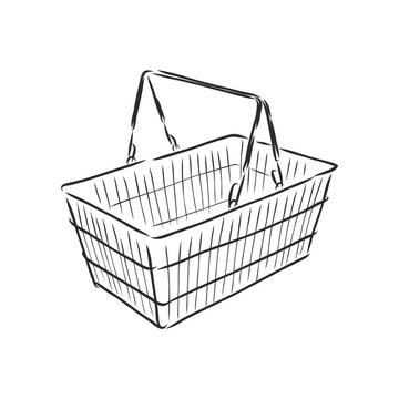 Plastic Shopping Basket, Doodle Style, Sketch Illustration, Hand Drawn, Vector Shopping Cart, Vector Sketch Illustration