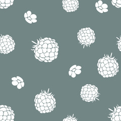 Seamless berry pattern for clothes, textiles. With floral pattern inserts and raspberries. Fashionable ornament. Modern style.