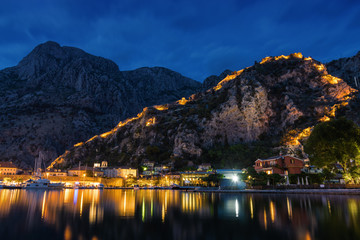 Obraz premium Sunset view of old tower of Kotor, Montegnegro.