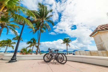 Bicycles parked in Fort Lauderdale sea front