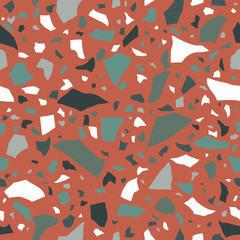 Obraz premium Terrazzo flooring seamless texture. Red, white and black polished pebble, stone tile. Abstract pattern, vector background. 