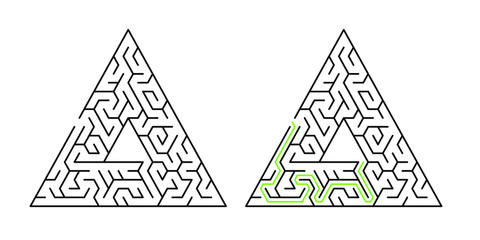 Triangular maze with solution, 20 cells wide