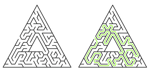 Triangular maze with solution, 20 cells wide