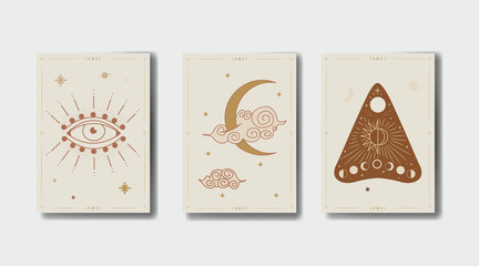 Minimalism in pastel colors. abstraction style. phases of the moon and the sun. mystical elements for your design. fashion and trend. Vector graphics