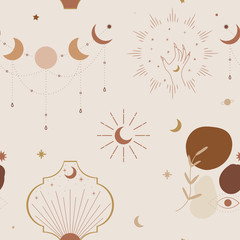 Obraz premium Minimalism in pastel colors. abstraction style. phases of the moon and the sun. mystical elements for your design. fashion and trend. Vector graphics