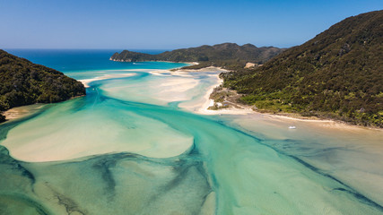 Awaroa bai, drone aerial shot, Low Tide, New Zealand