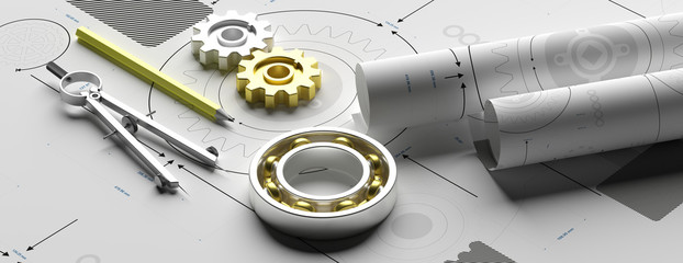 Mechanical engineering, industrial design concept. 3d illustration