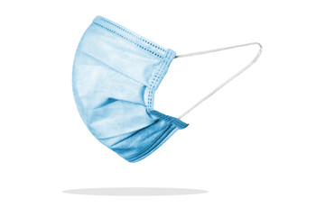 Blue medical face masks isolated on white. COVID-19