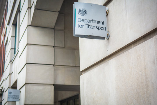 LONDON- Department for Transport logo and entrance sign- a UK government department office located on Horseferry Road in Westminster