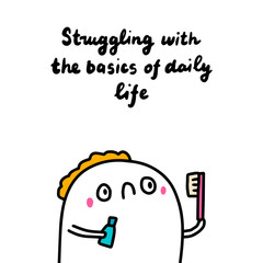 Struggling with the basics of daily life symptom of schizophrenia man expressive in cartoon comic style hand drawn