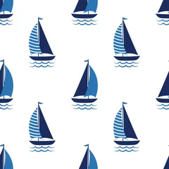 Wallpaper murals Sea waves boat cute seamless pattern on white background