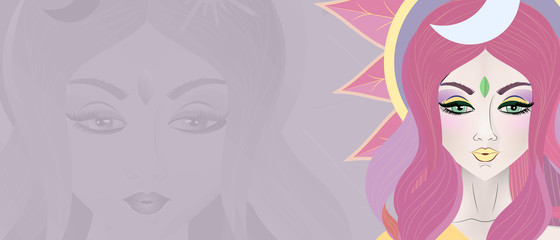 Vector illustration silhouette with long hair, spring girl concept.