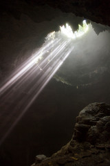 Light ray at Jombla cave in Indonesia