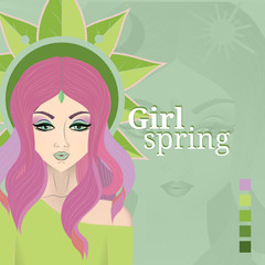 Vector illustration silhouette with long hair, spring girl concept.