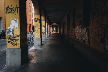 Streets of Bologna in Northern Italy in the early morning