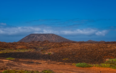 panorama of the mountain Vista la Caldera of Lobos in the canaries. Canary islands, Spain, october 2019.