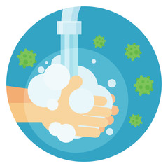 Washing hands with bubbles. Virus protection vector