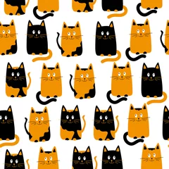 Tapeten Nahtlose Beschaffenheitshintergrundkatzen. Cartoon Katzen Gesichter Tapete. Lustige Tiertextur © Victoria