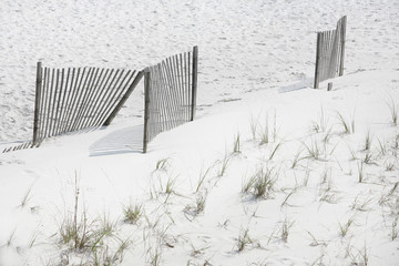 rustic fence on beach sand dunes