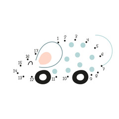 Dot to dot game - toy mouse on wheels. Numbers games for kids. Coloring page. Vector illustration.