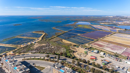 Aerial view of Olhao, Algarve, Portugal. Ria Formosa