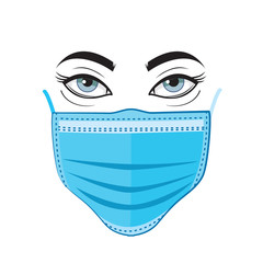 face in a protective blue mask. Eyes and mask. vector illustration