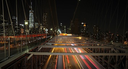 Fototapeta na wymiar High Angle View Of Light Trails On Brooklyn Bridge