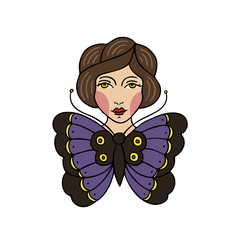 girl butterfly illustration traditional tattoo flash